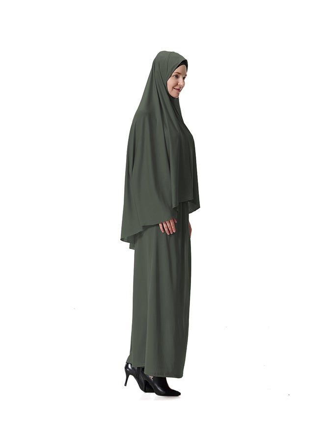 Sharpdo 2-Piece Thobe With Hijab Set Army Green - Image 3