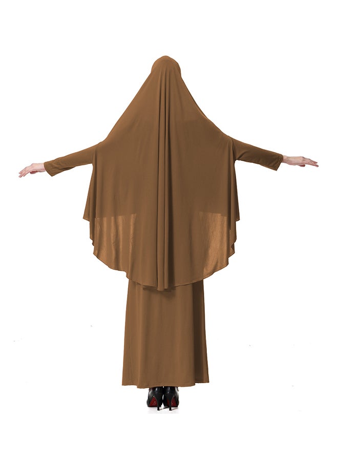 Sharpdo - 2-Piece Hijab With Thobe Abaya Set Camel - Image 1
