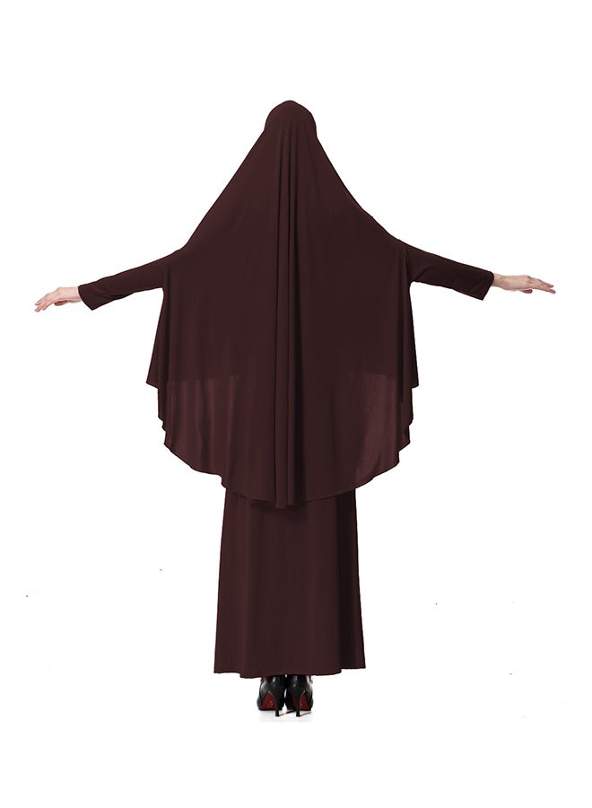 شاربدو طقم عباية حجاب مع ثوب من قطعتين بلون القهوة  - Image 2