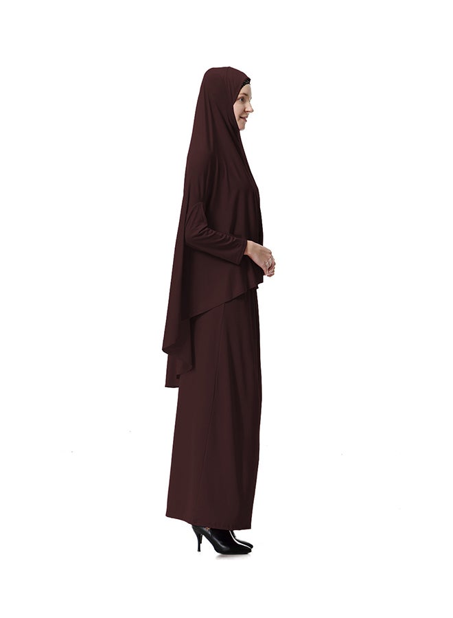 شاربدو طقم عباية حجاب مع ثوب من قطعتين بلون القهوة  - Image 3