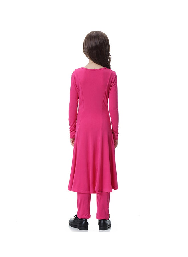 Sharpdo Solid Pattern Round Neck Dress Pink  - Image 2