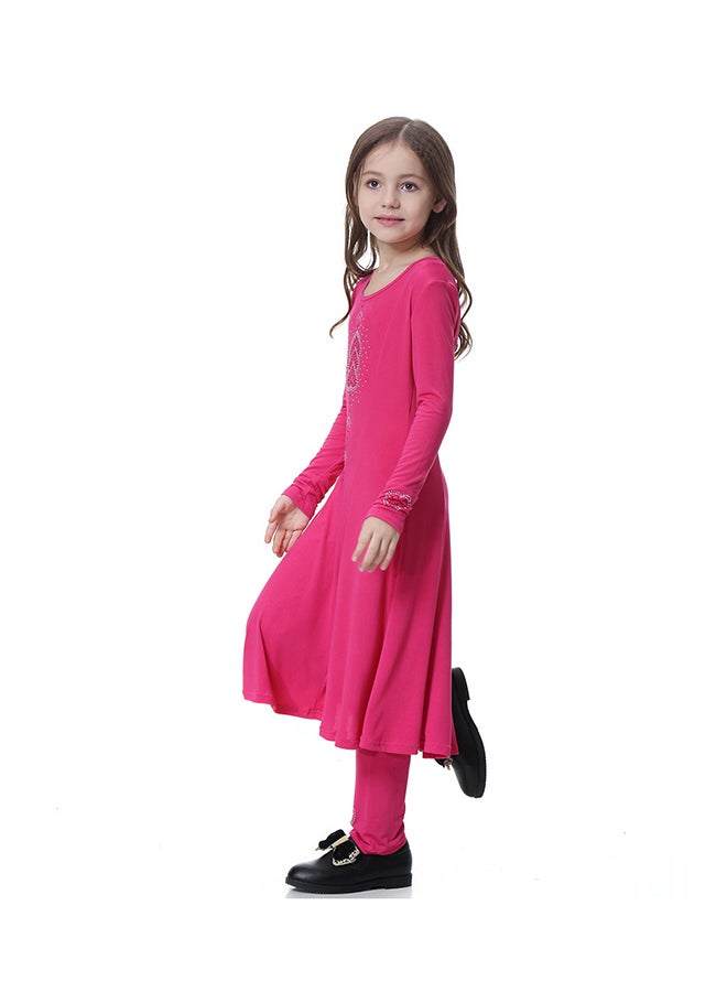 Sharpdo Solid Pattern Round Neck Dress Pink  - Image 3