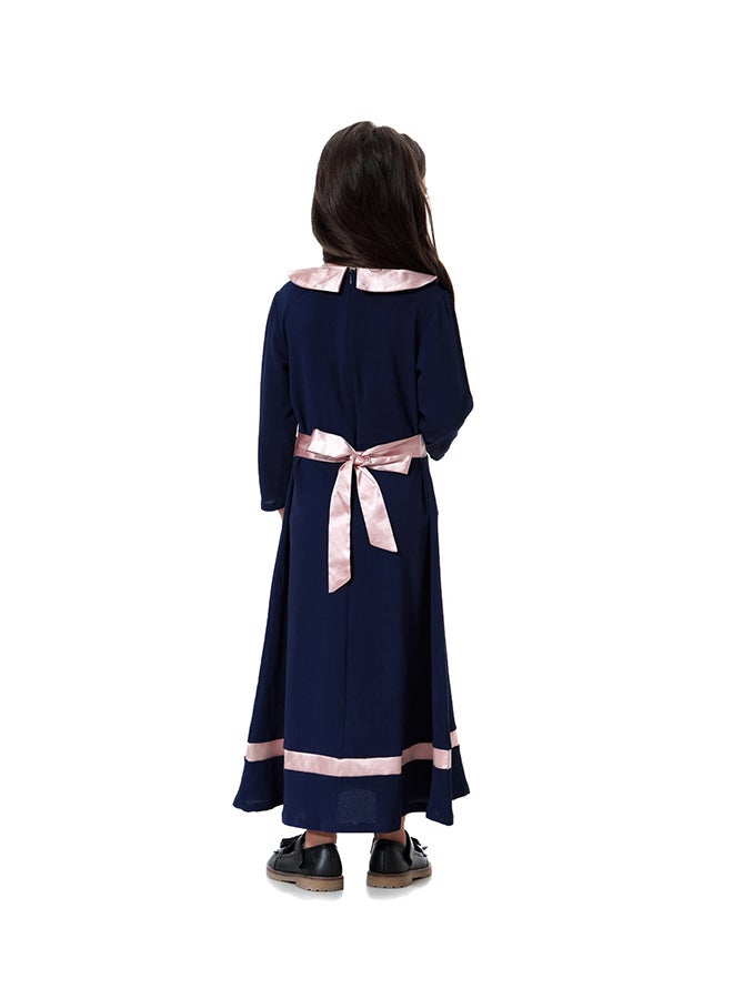 Sharpdo Long Sleeve A-Line Dress Navy Blue/Pink - Image 2