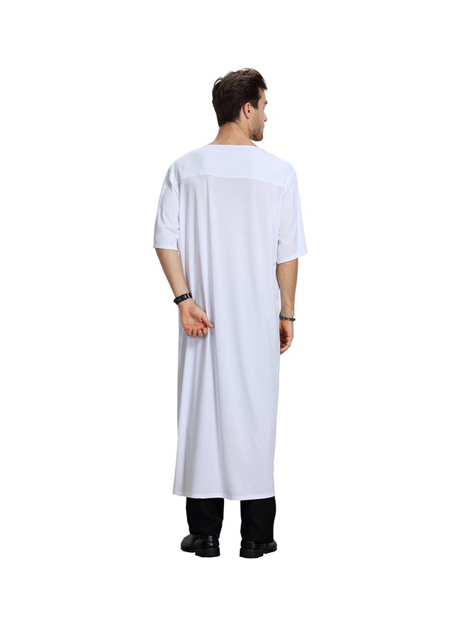 Sharpdo V-Neck Thobe Thawb Caftan White - Image 2