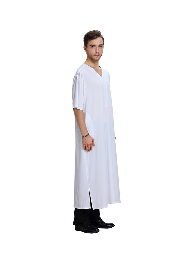 Sharpdo V-Neck Thobe Thawb Caftan White - Image 3
