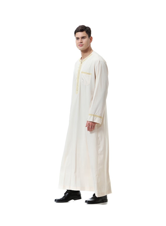 Sharpdo Round Neck Thobe Thawb Caftan Beige - Image 3