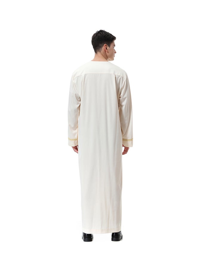Sharpdo Round Neck Thobe Thawb Caftan Beige - Image 2