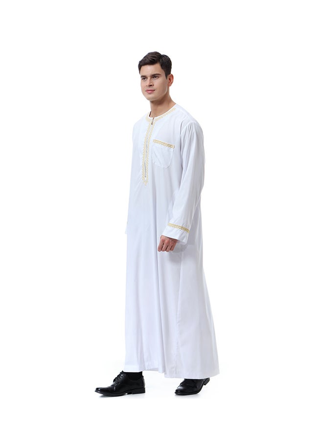 Sharpdo Round Neck Thobe Thawb Caftan White - Image 3