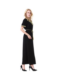 Sharpdo V-Neck Short Sleeve Wool Peach Dress Black/Green  - Image 3
