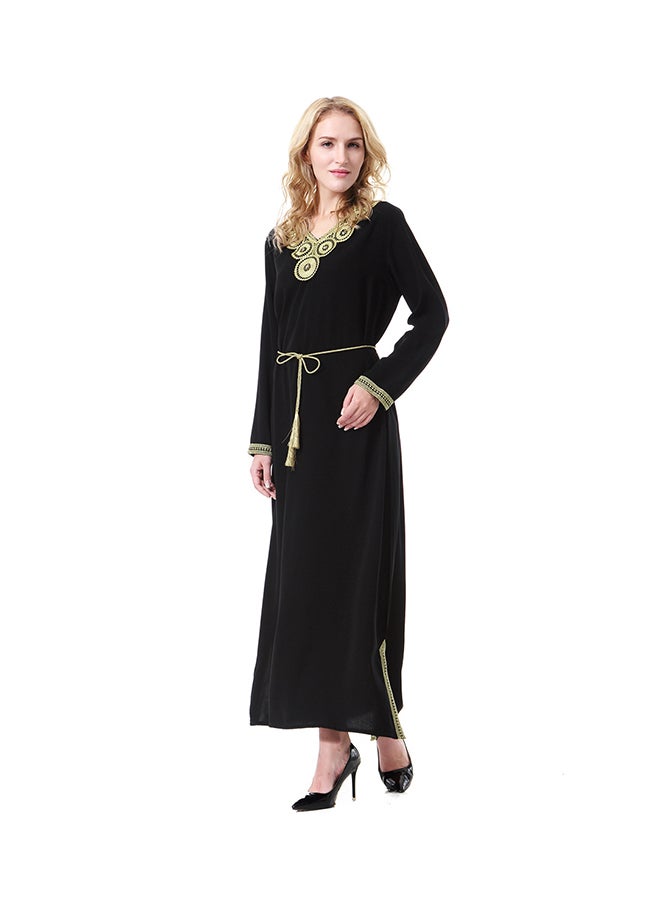 Sharpdo V-Neck Long Sleeve Wool Peach Dress Black/Gold  - Image 3