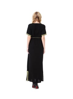 Sharpdo V-Neck Short Sleeve Wool Peach Dress Black/Green  - Image 2