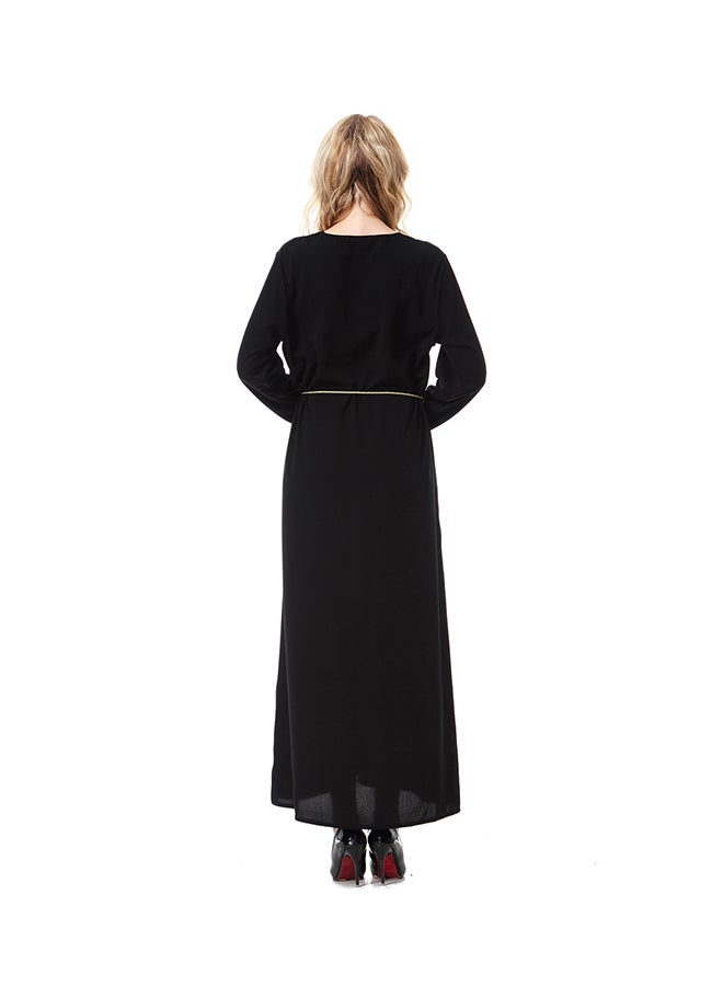 Sharpdo V-Neck Long Sleeve Wool Peach Dress Black/Gold  - Image 2