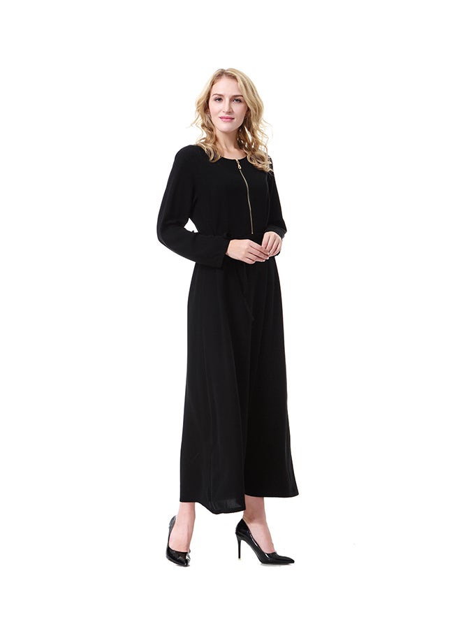 Sharpdo - Round Neck Long Sleeve Wool Peach Dress Black - Image 1