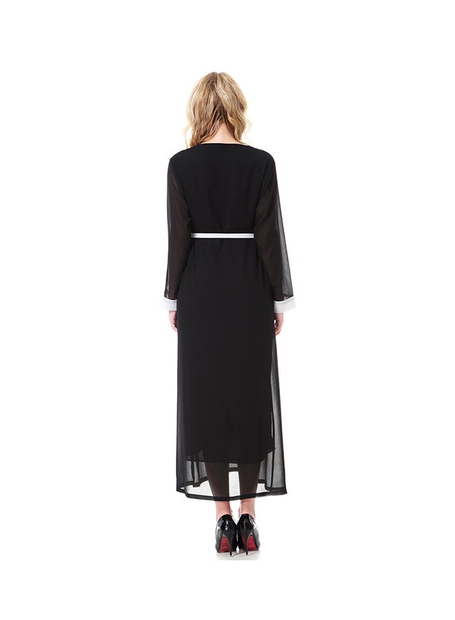 شاربدو فستان شيفون بأكمام طويلة ورقبة على شكل حرف V أسود - Image 2