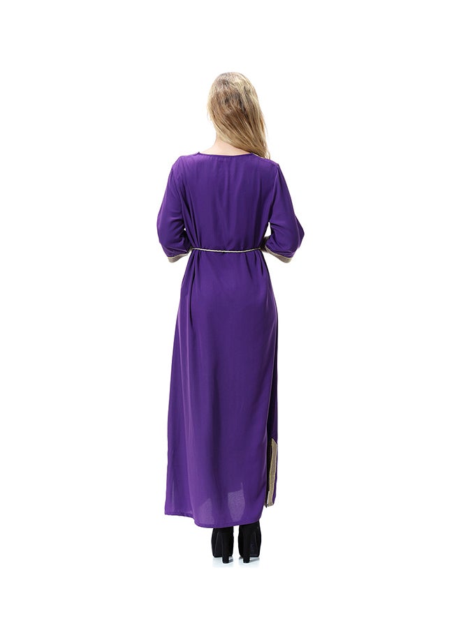 Sharpdo V-Neck Three-Quarter Sleeve Wool Peach Dress Purple  - Image 2