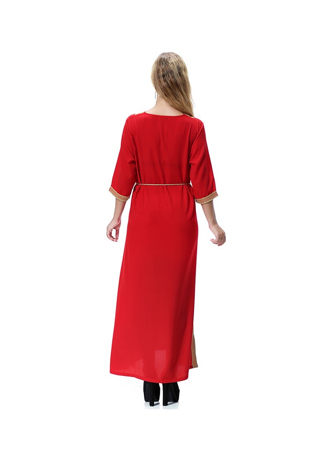 Sharpdo V-Neck Three-Quarter Sleeve Wool Peach Dress Red  - Image 2