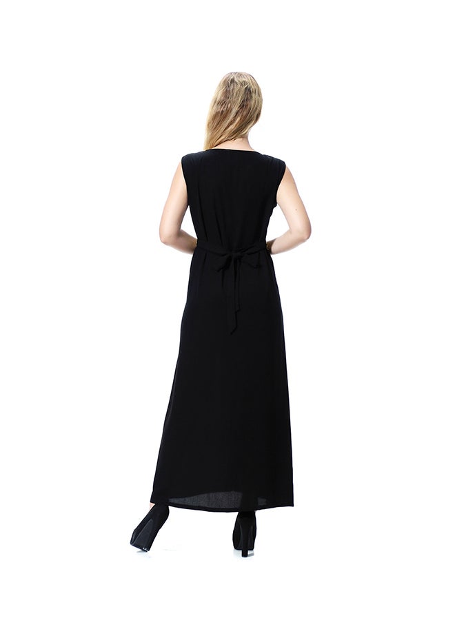 Sharpdo Round Neck Sleeveless Wool Peach Dress Black - Image 2