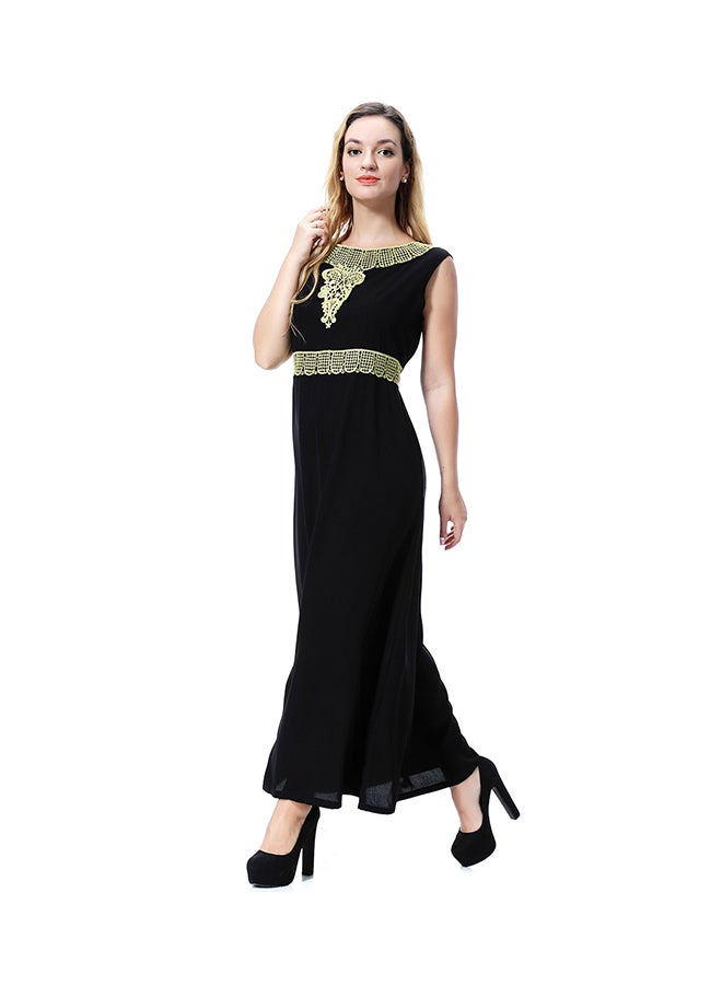 Sharpdo Round Neck Sleeveless Wool Peach Dress Black - Image 3