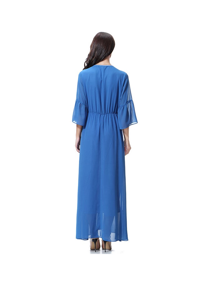 Sharpdo V-Neck Three-Quarter Sleeve Chiffon Dress Lake Blue - Image 2
