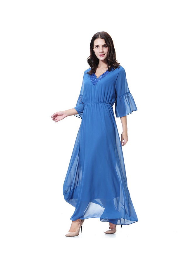 Sharpdo V-Neck Three-Quarter Sleeve Chiffon Dress Lake Blue - Image 3
