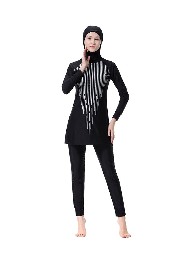 شاربدو طقم بوركيني من النايلون بأكمام طويلة مكون من قطعتين أسود/ أبيض  - Image 1