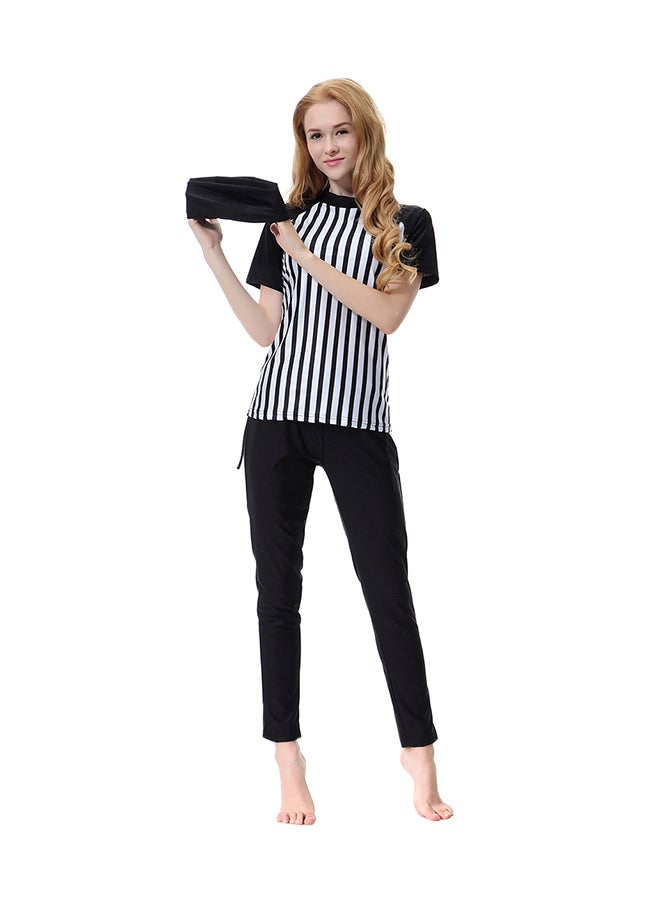 Sharpdo 3-Piece Stripe Pattern Burkini Set Black/White  - Image 1