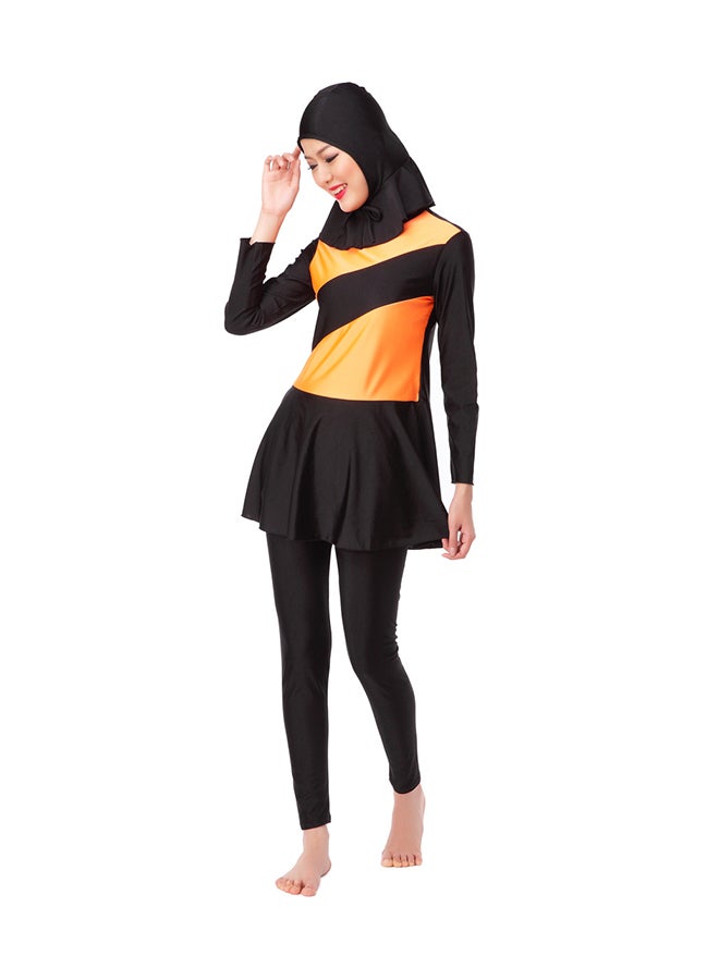 شاربدو طقم بوركيني بأكمام طويلة مكوّن من 3 قطع أسود/برتقالي  - Image 1