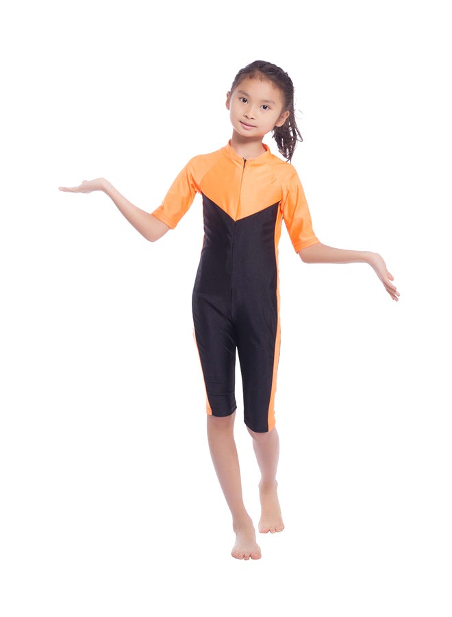 Sharpdo Girl's Short Sleeve Chain Closure Burkini Orange/Black  - Image 1