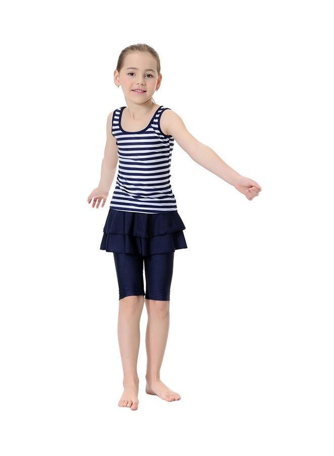 Sharpdo Girl's 2-Piece Stripe Pattern Burkini Set Navy Blue/White - Image 1