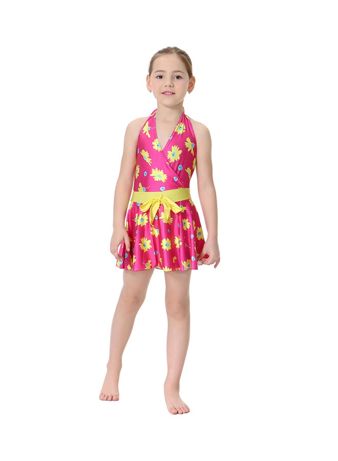 Sharpdo Girl's Floral Pattern Burkini Pink/Yellow/Blue - Image 1