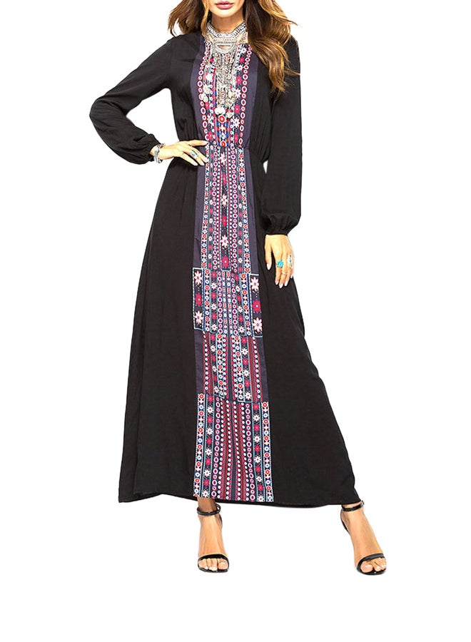 Causey Long Sleeve Round Neck Maxi Dress Black - Image 1