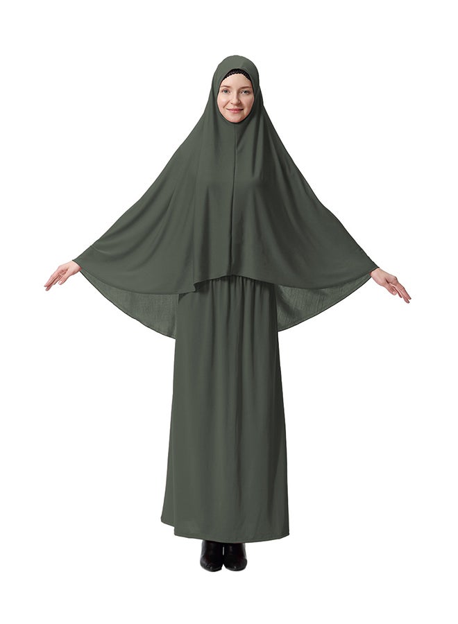 Sharpdo 2-Piece Thobe With Hijab Set Army Green - Image 1
