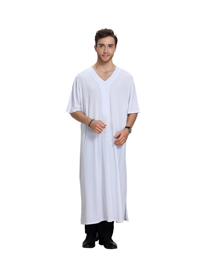 Sharpdo V-Neck Thobe Thawb Caftan White - Image 1