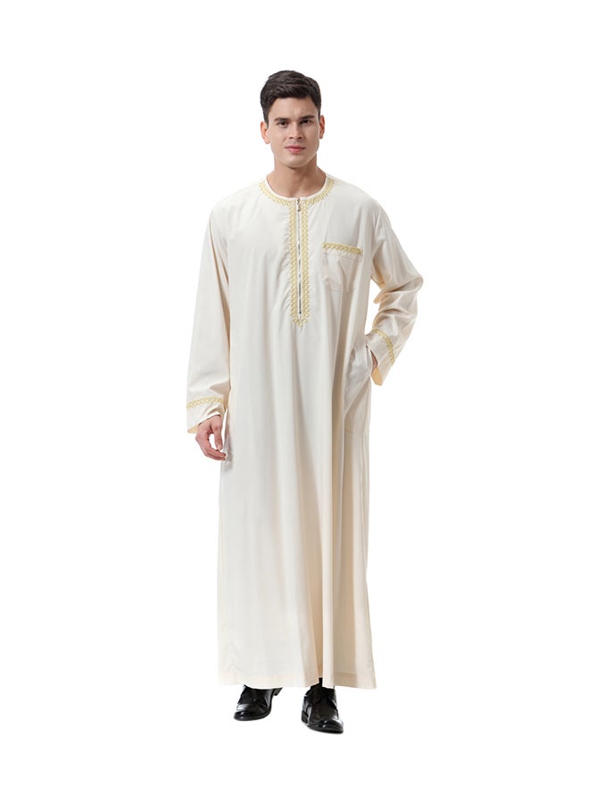 Sharpdo Round Neck Thobe Thawb Caftan Beige - Image 1