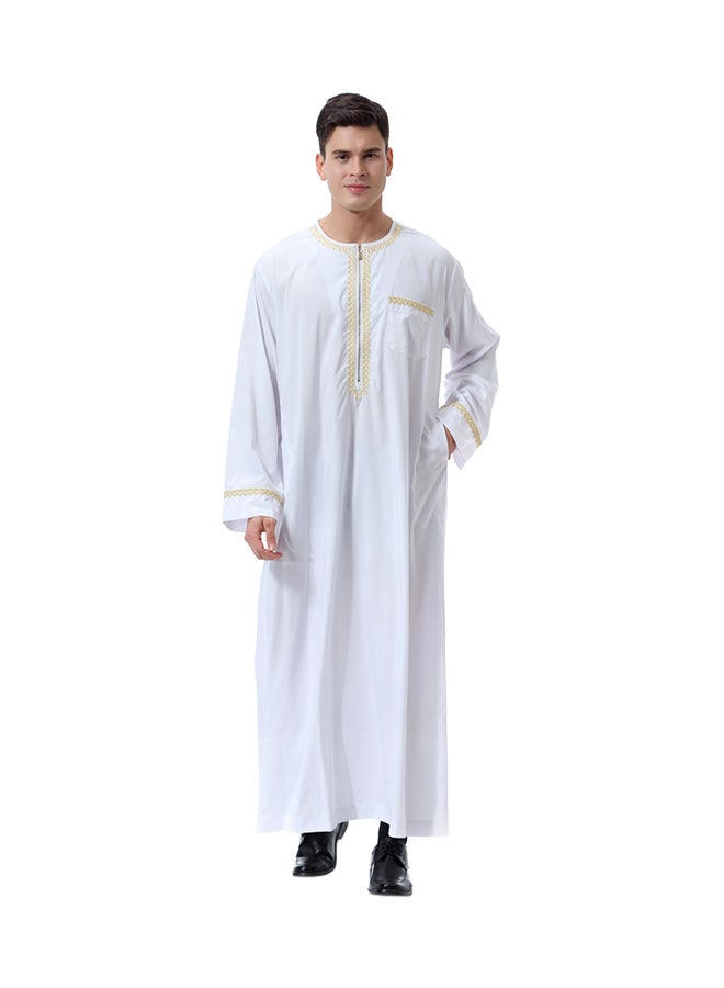 Sharpdo Round Neck Thobe Thawb Caftan White - Image 1