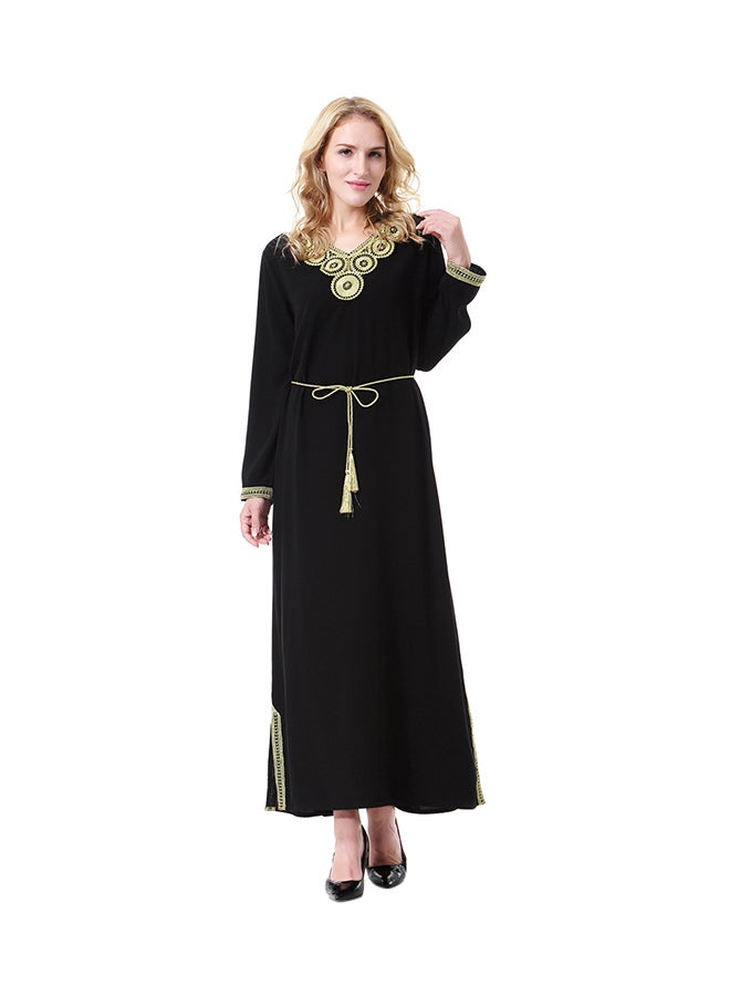 Sharpdo V-Neck Long Sleeve Wool Peach Dress Black/Gold  - Image 1