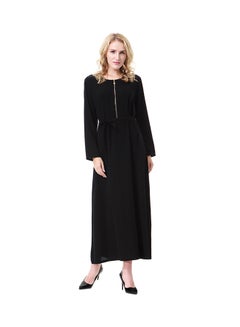 Round Neck Long Sleeve Wool Peach Dress Black