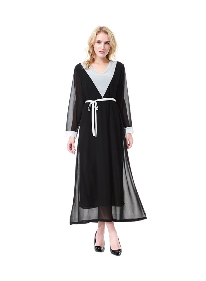 شاربدو فستان شيفون بأكمام طويلة ورقبة على شكل حرف V أسود - Image 1