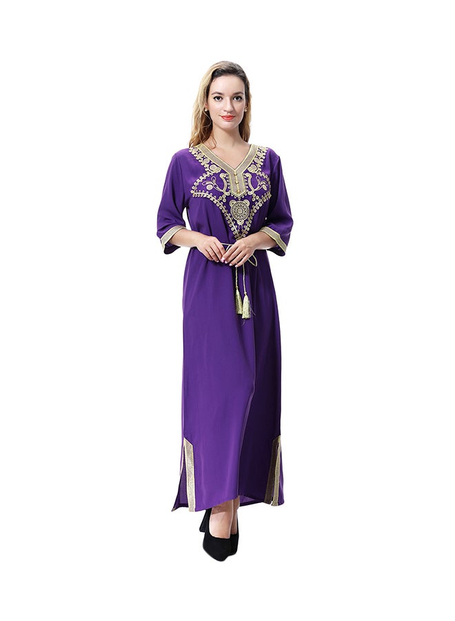Sharpdo V-Neck Three-Quarter Sleeve Wool Peach Dress Purple  - Image 1