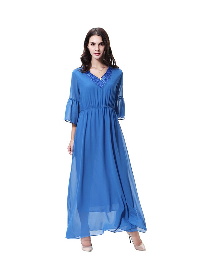 Sharpdo V-Neck Three-Quarter Sleeve Chiffon Dress Lake Blue - Image 1