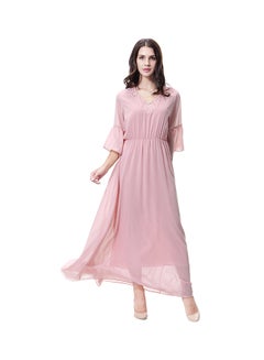 V-Neck Three-Quarter Sleeve Chiffon Dress Pink