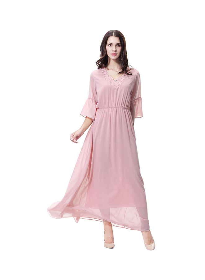 Sharpdo - V-Neck Three-Quarter Sleeve Chiffon Dress Pink - Image 1