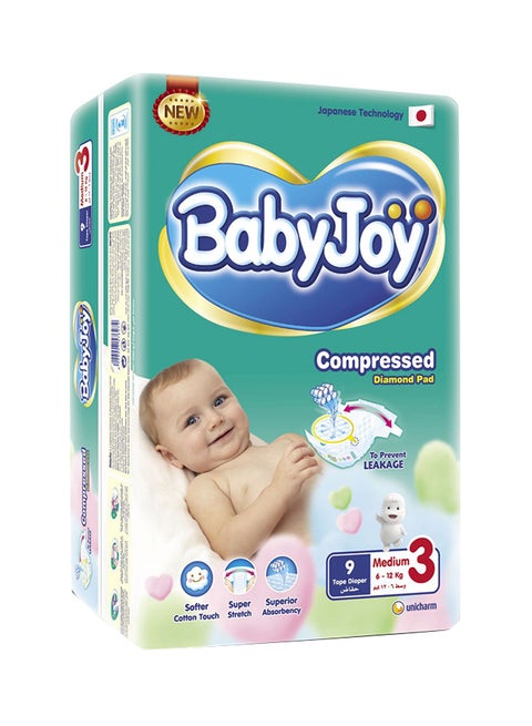 Baby Joy Compressed Medium Diapers Size 3(6-12 Kg), 9 Count
