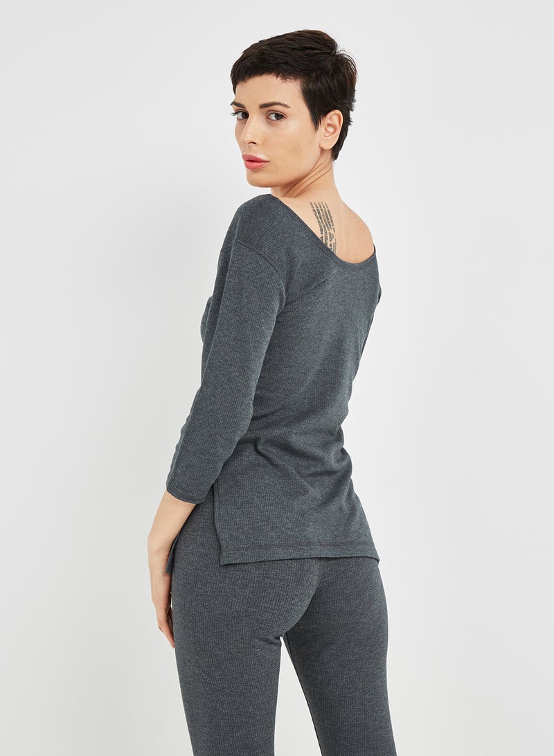 Thermal Three Quarter Sleeve Top Charcoal Mélange