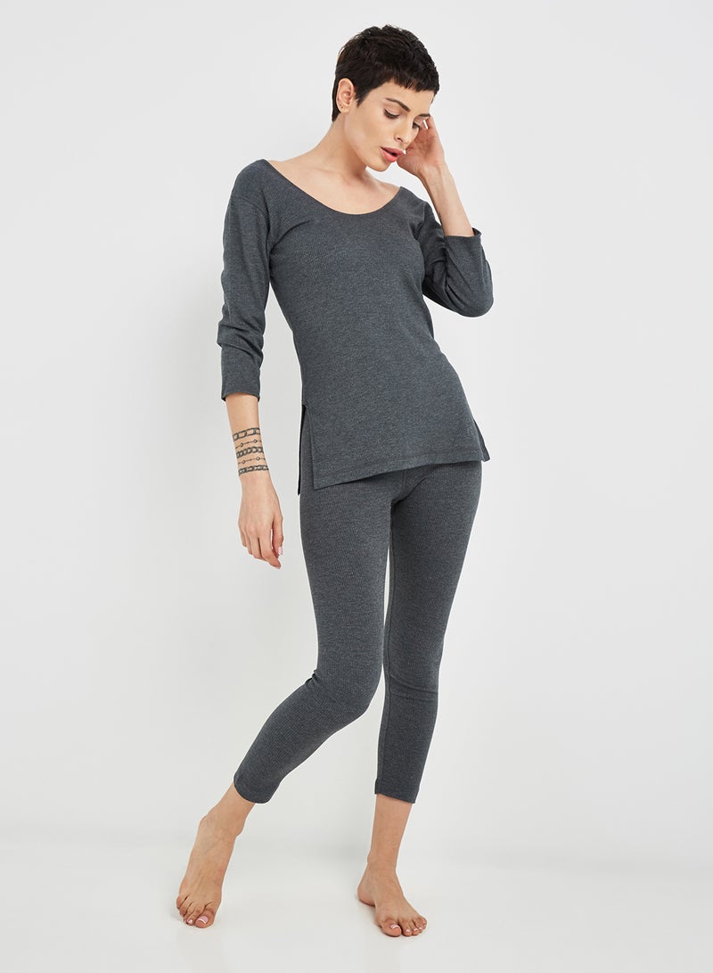 Thermal Three Quarter Sleeve Top Charcoal Mélange