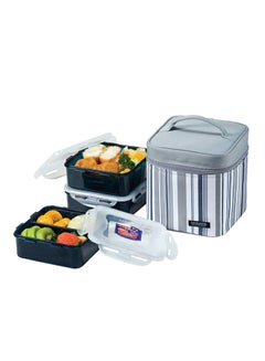 Lock & Lock Lunch Box (870 ml Container X 3 + Bag) Black/Grey/Clear