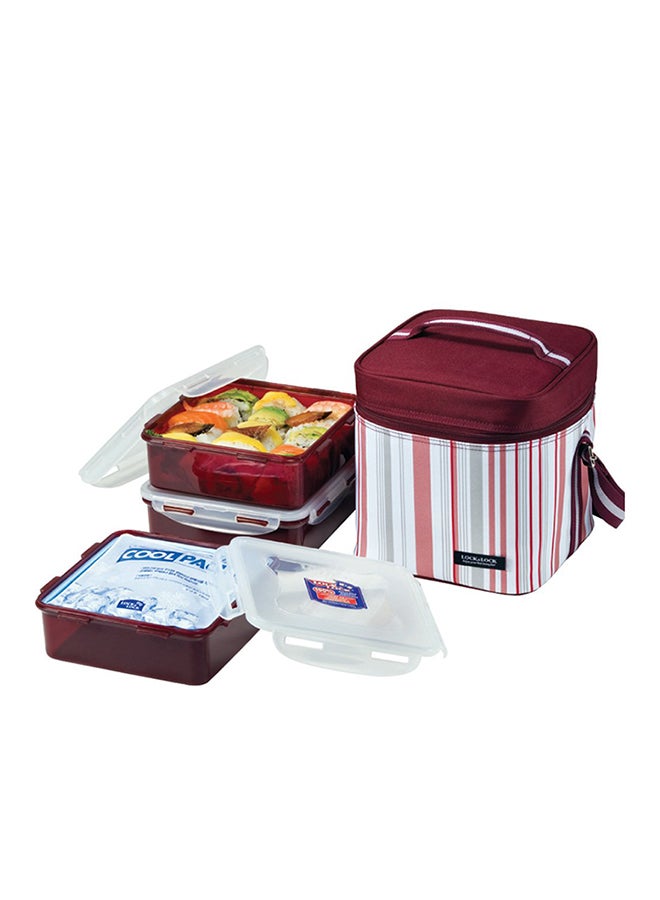 LocknLock Lock & Lock Lunch Box (1.2L Container x3 + 180g Cool Ice Pack + Bag) Red/Clear/Grey - Image 1