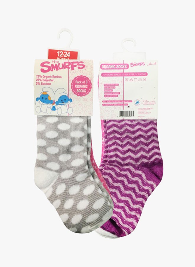 THE SMURFS - Set Of 3 Printed Socks Pink/Purple/White - Image 1