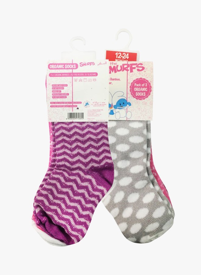 THE SMURFS - Set Of 3 Printed Socks Pink/Purple/White - Image 1