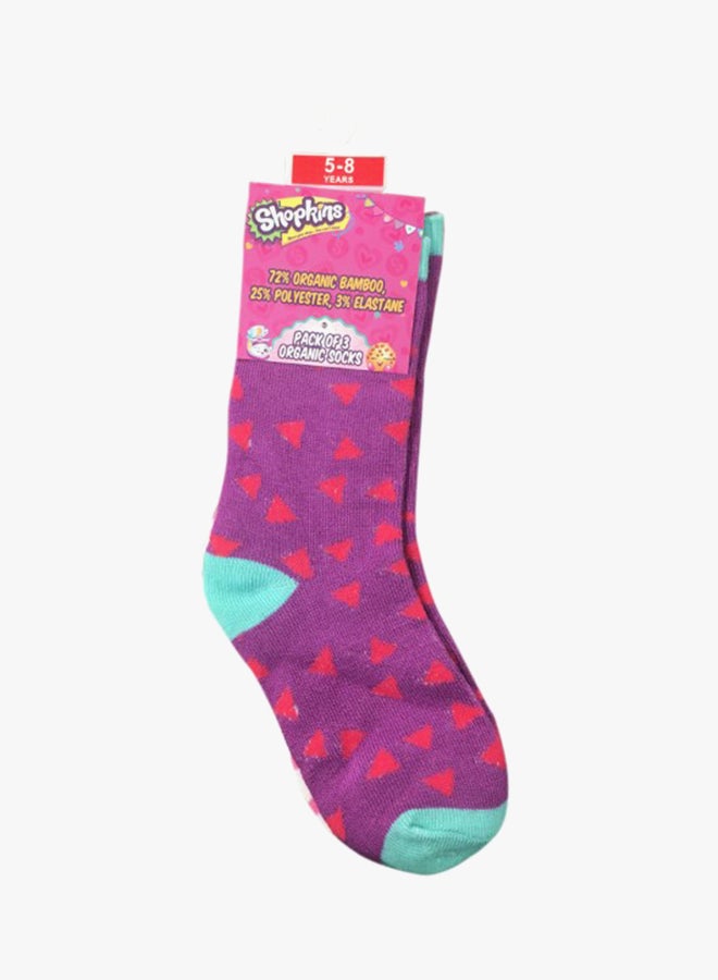 Shopkins Set Of 3 Printed Socks Purple/White/Pink - Image 2